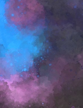 Suluboya arka planda lekeler ve lekelerle boyanmış. Fırça darbesi ile boyanmış. 2d Görüntü.