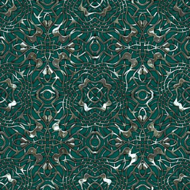 Renkli kumaş arka planında moda tarzında gümüş örgü süsü olan lüks, kusursuz bir şablon. Duvar kağıtları ve tekstil baskısı için tasarım. Lüks, ışıl ışıl metalimsi fantezi dokusu