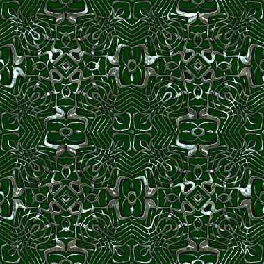 Renkli kumaş arka planında moda tarzında gümüş örgü süsü olan lüks, kusursuz bir şablon. Duvar kağıtları ve tekstil baskısı için tasarım. Lüks, ışıl ışıl metalimsi fantezi dokusu