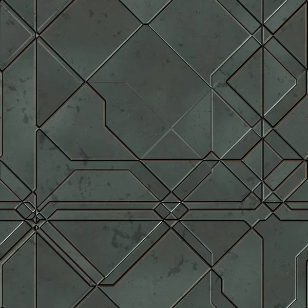 Nahtlose Scifi Panels Futuristische Textur Raumschiff Rumpf Geometrisches Muster Illustration — Stockfoto