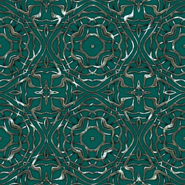 Renkli kumaş arka planında moda tarzında gümüş örgü süsü olan lüks, kusursuz bir şablon. Duvar kağıtları ve tekstil baskısı için tasarım. Lüks, ışıl ışıl metalimsi fantezi dokusu