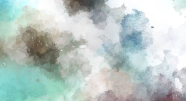 Suluboya arka planda lekeler ve lekelerle boyanmış. Fırça darbesi ile boyanmış. 2d Görüntü.