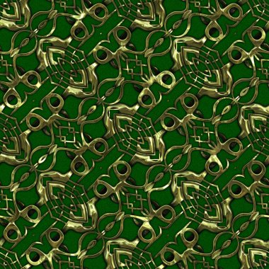 Renkli kumaş arka planında, lüks, kusursuz, altın işlemeli süslemeli moda deseni. Duvar kağıtları ve tekstil baskısı için tasarım. Lüks, ışıl ışıl metalimsi fantezi dokusu.