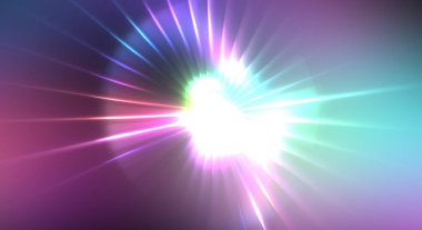 Dinamik hareket eden ışık patlaması. Renkli ışıkların güzel parlak arka planı. Parlayan ışık ışınları ve parçacıkları olan bir yıldızın enerji gösterimi.