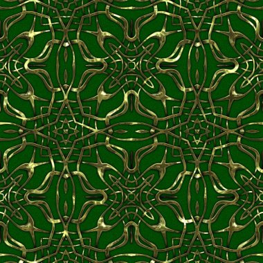 Renkli kumaş arka planında, lüks, kusursuz, altın işlemeli süslemeli moda deseni. Duvar kağıtları ve tekstil baskısı için tasarım. Lüks, ışıl ışıl metalimsi fantezi dokusu.