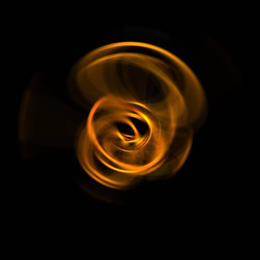 Siyah arka planda izole edilmiş dönen ışık ışınları. Dairesel hareketle parlayan renkli ışık parçacıklarının grafiksel 2d çizimi.