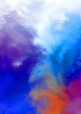 Beyaz arkaplanda soyut renkli suluboya. Dijital resim.