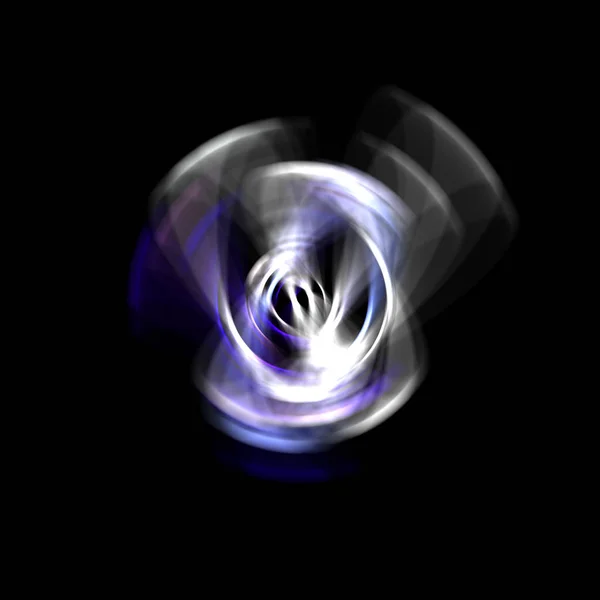 黒い背景に孤立した光の回転光線 円運動中の光るカラフルな光粒子のグラフィック2次元イラスト — ストック写真