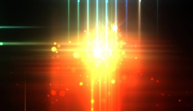 Canlı ve canlı ışık parlamalarının serin arkaplanı. Renkli parlak ışıklar patlama efektiyle görüntülenir. Parlak renkli arkaplan.