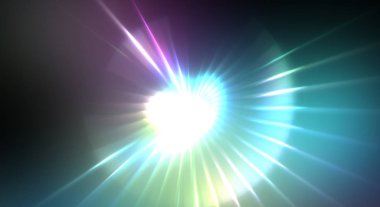 Dinamik hareket eden ışık patlaması. Renkli ışıkların güzel parlak arka planı. Parlayan ışık ışınları ve parçacıkları olan bir yıldızın enerji gösterimi.