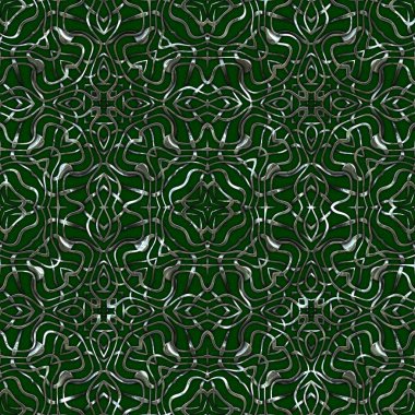 Renkli kumaş arka planında moda tarzında gümüş örgü süsü olan lüks, kusursuz bir şablon. Duvar kağıtları ve tekstil baskısı için tasarım. Lüks, ışıl ışıl metalimsi fantezi dokusu