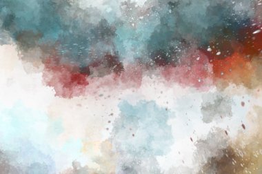 Suluboya arka planda lekeler ve lekelerle boyanmış. Fırça darbesi ile boyanmış. 2d Görüntü.