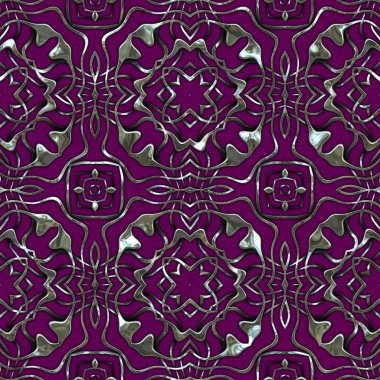 Renkli kumaş arka planında moda tarzında gümüş örgü süsü olan lüks, kusursuz bir şablon. Duvar kağıtları ve tekstil baskısı için tasarım. Lüks, ışıl ışıl metalimsi fantezi dokusu