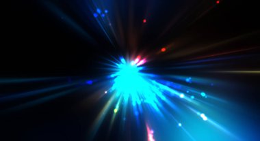 Dinamik hareket eden ışık patlaması. Renkli ışıkların güzel parlak arka planı. Parlayan ışık ışınları ve parçacıkları olan bir yıldızın enerji gösterimi.