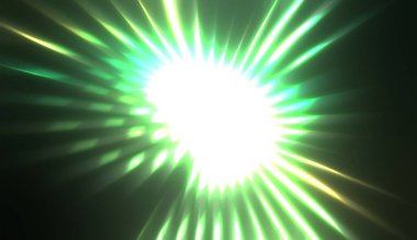 Muhteşem bir ışık gösterisi. Parlayan ışık ışınlarıyla renkli ve canlı parçacık patlaması. Çok renkli yıldız patlaması.