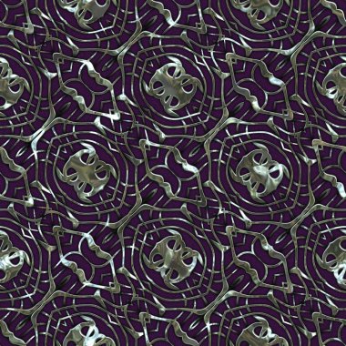 Renkli kumaş arka planında moda tarzında gümüş örgü süsü olan lüks, kusursuz bir şablon. Duvar kağıtları ve tekstil baskısı için tasarım. Lüks, ışıl ışıl metalimsi fantezi dokusu