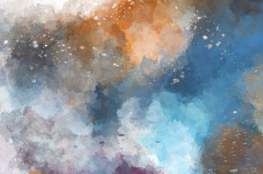 Suluboya arka planda lekeler ve lekelerle boyanmış. Fırça darbesi ile boyanmış. 2d Görüntü.