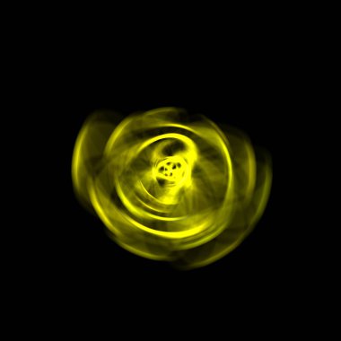 Siyah arka planda izole edilmiş dönen ışık ışınları. Dairesel hareketle parlayan renkli ışık parçacıklarının grafiksel 2d çizimi.