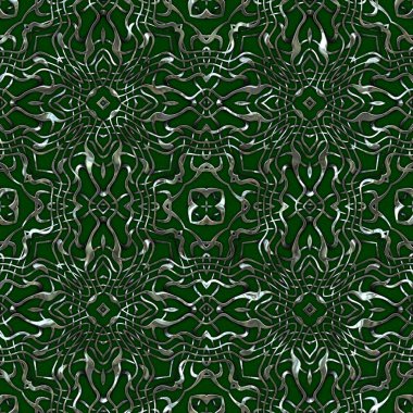 Renkli kumaş arka planında moda tarzında gümüş örgü süsü olan lüks, kusursuz bir şablon. Duvar kağıtları ve tekstil baskısı için tasarım. Lüks, ışıl ışıl metalimsi fantezi dokusu