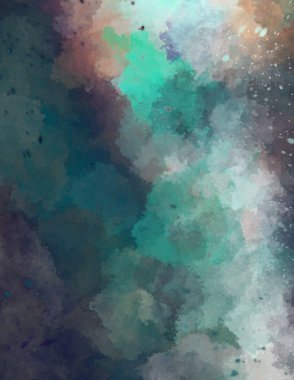 Suluboya arka planda lekeler ve lekelerle boyanmış. Fırça darbesi ile boyanmış. 2d Görüntü.