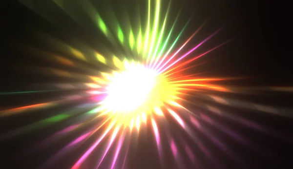 Spectacular light show. Colorful and vibrant particle explotion with glowing rays of light. Multicolored star burst.