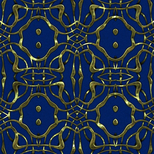 Luxury regal seamless pattern with gold mesh ornament in style of fashion on colorful fabric background. Design for wallpapers and textile print. Luxurious glossy metalwork fantasy texture.
