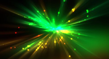 Dinamik hareket eden ışık patlaması. Renkli ışıkların güzel parlak arka planı. Parlayan ışık ışınları ve parçacıkları olan bir yıldızın enerji gösterimi.