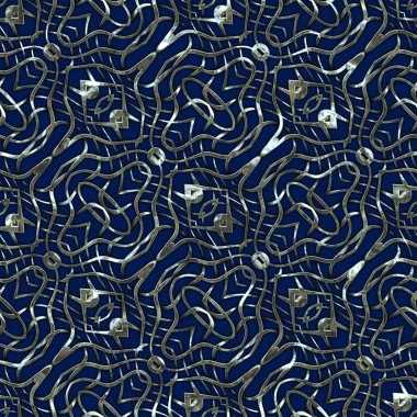 Renkli kumaş arka planında moda tarzında gümüş örgü süsü olan lüks, kusursuz bir şablon. Duvar kağıtları ve tekstil baskısı için tasarım. Lüks, ışıl ışıl metalimsi fantezi dokusu