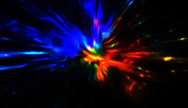 Partículas Luz Movimiento Creando Una Explosión Rayos Multicolores Brillantes Sobre —  Fotos de Stock