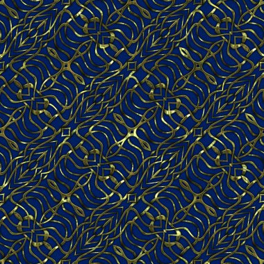 Renkli kumaş arka planında, lüks, kusursuz, altın işlemeli süslemeli moda deseni. Duvar kağıtları ve tekstil baskısı için tasarım. Lüks, ışıl ışıl metalimsi fantezi dokusu.
