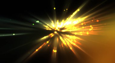 Dinamik hareket eden ışık patlaması. Renkli ışıkların güzel parlak arka planı. Parlayan ışık ışınları ve parçacıkları olan bir yıldızın enerji gösterimi.