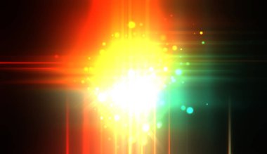 Canlı ve canlı ışık parlamalarının serin arkaplanı. Renkli parlak ışıklar patlama efektiyle görüntülenir. Parlak renkli arkaplan.