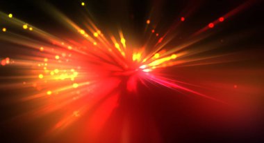 Dinamik hareket eden ışık patlaması. Renkli ışıkların güzel parlak arka planı. Parlayan ışık ışınları ve parçacıkları olan bir yıldızın enerji gösterimi.