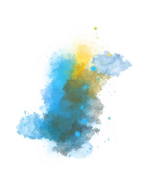 Suluboya arka planda lekeler ve lekelerle boyanmış. Fırça darbesi ile boyanmış. 2d Görüntü.