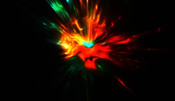 Partículas Luz Movimento Criando Uma Explosão Raios Multicoloridos Brilhantes Sobre — Fotografia de Stock