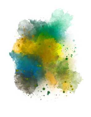 Suluboya arka planda lekeler ve lekelerle boyanmış. Fırça darbesi ile boyanmış. 2d Görüntü.