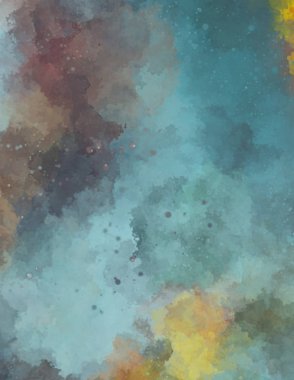 Suluboya arka planda lekeler ve lekelerle boyanmış. Fırça darbesi ile boyanmış. 2d Görüntü.