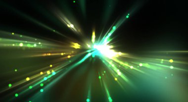 Dinamik hareket eden ışık patlaması. Renkli ışıkların güzel parlak arka planı. Parlayan ışık ışınları ve parçacıkları olan bir yıldızın enerji gösterimi.