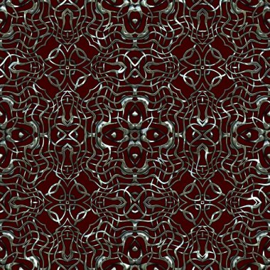 Renkli kumaş arka planında moda tarzında gümüş örgü süsü olan lüks, kusursuz bir şablon. Duvar kağıtları ve tekstil baskısı için tasarım. Lüks, ışıl ışıl metalimsi fantezi dokusu