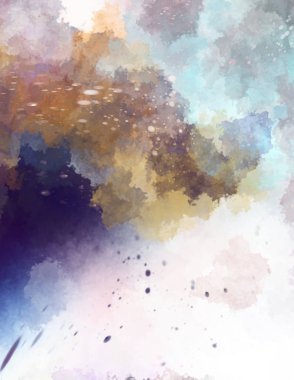 Suluboya arka planda lekeler ve lekelerle boyanmış. Fırça darbesi ile boyanmış. 2d Görüntü.