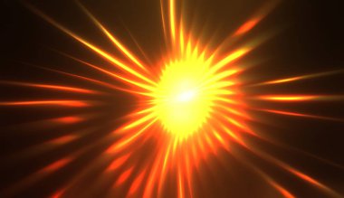 Muhteşem bir ışık gösterisi. Parlayan ışık ışınlarıyla renkli ve canlı parçacık patlaması. Çok renkli yıldız patlaması.