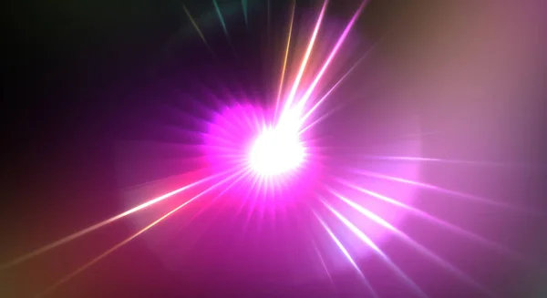 Dynamic moving burst of light. Beautiful shinning background of colorful lights. Vibrant energy display of a star with glowing light rays and particles.