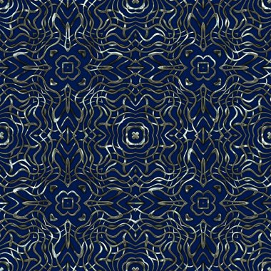 Renkli kumaş arka planında moda tarzında gümüş örgü süsü olan lüks, kusursuz bir şablon. Duvar kağıtları ve tekstil baskısı için tasarım. Lüks, ışıl ışıl metalimsi fantezi dokusu