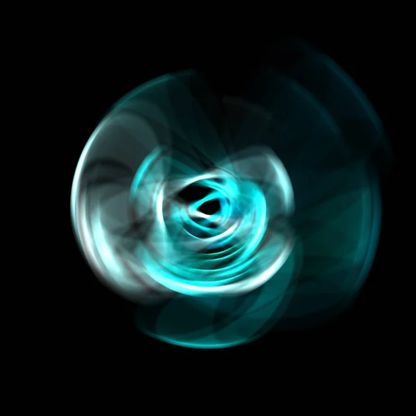 在黑色背景上被隔离的旋转光线 圆形运动中发光彩色粒子的图形2D图解 — 图库照片