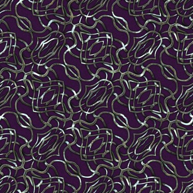 Renkli kumaş arka planında moda tarzında gümüş örgü süsü olan lüks, kusursuz bir şablon. Duvar kağıtları ve tekstil baskısı için tasarım. Lüks, ışıl ışıl metalimsi fantezi dokusu