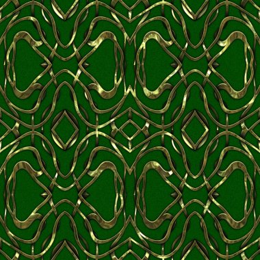 Renkli kumaş arka planında, lüks, kusursuz, altın işlemeli süslemeli moda deseni. Duvar kağıtları ve tekstil baskısı için tasarım. Lüks, ışıl ışıl metalimsi fantezi dokusu.