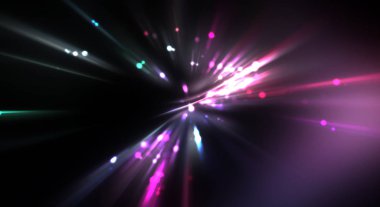 Dinamik hareket eden ışık patlaması. Renkli ışıkların güzel parlak arka planı. Parlayan ışık ışınları ve parçacıkları olan bir yıldızın enerji gösterimi.