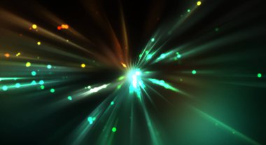 Dinamik hareket eden ışık patlaması. Renkli ışıkların güzel parlak arka planı. Parlayan ışık ışınları ve parçacıkları olan bir yıldızın enerji gösterimi.