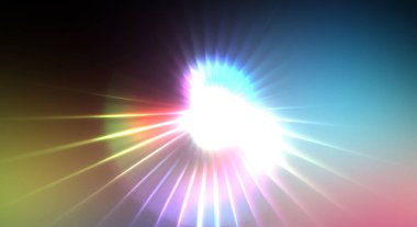 Dinamik hareket eden ışık patlaması. Renkli ışıkların güzel parlak arka planı. Parlayan ışık ışınları ve parçacıkları olan bir yıldızın enerji gösterimi.