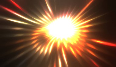 Muhteşem bir ışık gösterisi. Parlayan ışık ışınlarıyla renkli ve canlı parçacık patlaması. Çok renkli yıldız patlaması.